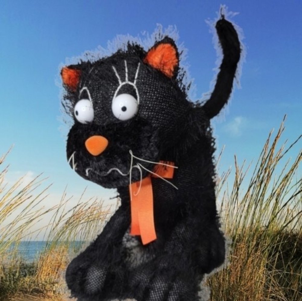 Carlton Cards Black Scary Halloween decor Cat Plush Stuffed Animal  11" *